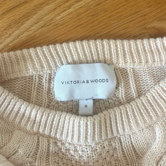 Viktoria & Woods Plait Cotton Knit Crewneck Pullover Sweater Cream EUC Size 0 - Picture 4 of 6